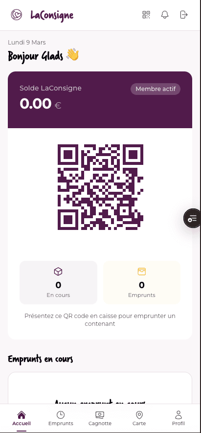 LaConsigne vue mobile de l'application